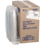 Pactiv Evergreen PET Square Container, 16 oz, 4 x 4 x 3, Clear, Plastic, 480/Carton (PCT4S18Y) Case of 480