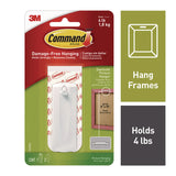 Command™ Sawtooth Picture Hanger, One Hanger, Two Strips, White, Supports 4 lbs (MMM70005151330) Each