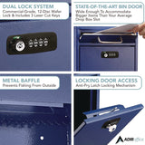AdirOffice Large Secure Drop Box Wall Mounted Locking Mail Box with Key and Combination lock, 11.2 x 4.7 x 16.2, Blue (ALHI63104BLUKC) Each