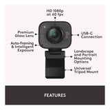 Logitech® StreamCam Plus Webcam, 1920 x 1080 Pixels, 2.1 Mpixels, Black (LOG24435282) Each