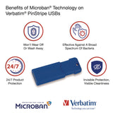 Verbatim® PinStripe USB 3.2 Flash Drive, 32 GB, Blue/Red, 2/Pack (VER70056) Each