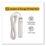 NXT Technologies™ 6-Outlet Surge Protector, 6 AC Outlets, 12 ft Cord, 900 J, White (NXTNX61425) Each