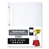 Five Star® Reinforced Filler Paper Plus Study App, 3-Hole, 8.5 x 11, Quadrille Rule, 80/Pack (FVS170122170036) Pack of 80