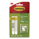 Command™ Picture Hanging Strips, Narrow, Removable, Holds Up to 10 lbs per 4 Pairs, 0.5 x 3.65, White, 12 Pairs/Pack (MMM1720712ES) Pack of 12