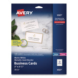 Avery® Business Cards with Metallic Gold Borders, Inkjet/Laser, 2 x 3.5, White, 100 Cards, 10 Cards/Sheet, 10 Sheets/Pack (AVE3327) Pack of 100