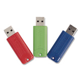 Verbatim® PinStripe USB 3.0 Flash Drive, 128 GB, Blue/Green/Red, 3/Pack (VER70390) Pack of 3