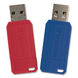 Verbatim® PinStripe USB 2.0 Flash Drive, 128 GB, Blue/Red, 2/Pack (VER70391) Pack of 2