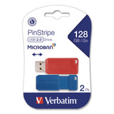 Verbatim® PinStripe USB 2.0 Flash Drive, 128 GB, Blue/Red, 2/Pack (VER70391) Pack of 2