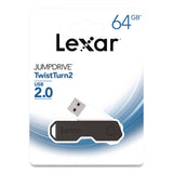 Lexar™ Twist Turn2 USB 2.0 Flash Drive, 64 GB, Black (LXR24388079) Each