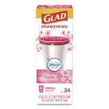 Glad® OdorShield Small Drawstring Trash Bags, 4 gal, Cherry Blossom Scent, 0.5 mil, 18" x 17", Pink, 34/Box (CLO79274) Box of 34