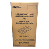 Plastifar Foam Hinged Lid Containers, 3-Compartment, 9 x 10 x 3, White, Foam, 200/Carton (PST12083) Case of 200