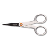Fiskars® SoftGrip Nonstick Scissors, 5" Long, Straight White/Gray Handle (FSK1069763) Each
