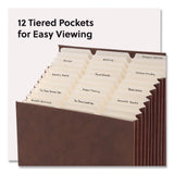 Smead Stadium File, 10.5" Expansion, 12 Sections, 1/3-Cut Tabs, Letter Size, Saddle (SMD70228) Each