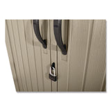 Rubbermaid® Vertical Storage Shed, 53 cu ft, 2.5 ft x 4 ft x 7 ft, Sandstone/Faint Maple (RUB5L3000SDONX) Each