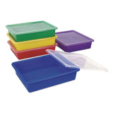 Storex Storage Tray with Lid, Flat, 1 gal, 10.65" x 10.65" x 2.96", Assorted Bright, 5/Pack (STX62534U05C) Each