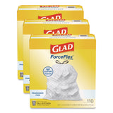 Glad® ForceFlex Kitchen Drawstring Trash Bags, Drawstring, 13 gal, Unscented, 23.47 x 25.38, White, 110 Bags/Box, 3 Boxes/Carton (CLO22541CT) Case of 330