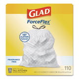 Glad® ForceFlex Kitchen Drawstring Trash Bags, Drawstring, 13 gal, Unscented, 23.47 x 25.38, White, 110 Bags/Box, 3 Boxes/Carton (CLO22541CT) Case of 330