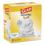 Glad® ForceFlex Kitchen Drawstring Trash Bags, Drawstring, 13 gal, Unscented, 23.47 x 25.38, White, 110 Bags/Box, 3 Boxes/Carton (CLO22541CT) Case of 330