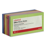 Universal® Ultra Sticky Note Pads, 3" x 3", Assorted, 100 Sheets/Pad, 12 Pads/Pack (UNV35632) Pack of 12