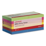 Universal® Ultra Sticky Note Pads, 3" x 3", Assorted, 100 Sheets/Pad, 12 Pads/Pack (UNV35632) Pack of 12
