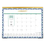 Blue Sky® Tile Monthly Desk Pad Calendar, Geometric Artwork, 22 x 17, White/Blue/Green Sheets, 12-Month (Jan to Dec): 2026 (BLS133694) Each