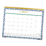 Blue Sky® Tile Monthly Desk Pad Calendar, Geometric Artwork, 22 x 17, White/Blue/Green Sheets, 12-Month (Jan to Dec): 2026 (BLS133694) Each