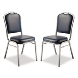 NPS® 9300 Series Deluxe Upholstered Stack Chair, Vinyl, Supports 500 lb, 19" Seat Ht, Midnight Blue Seat/Back, Silver Base, 2/Pack (NPS9304SV2) Each