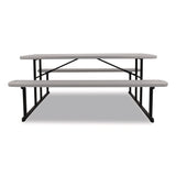NPS® Blow Molded Folding Picnic Table, Rectangular, 57w x 72d x 29.5h, Speckled Gray Top, Black Base/Legs (NPSBMPT3072BK02) Each