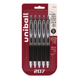 uniball® Signo 207 Gel Pen, Retractable, Fine 0.5 mm, Black Ink, Smoke/Black Barrel, 5/Pack (UBC1960240) Pack of 5