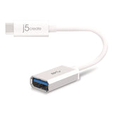 J5 Create USB-C to USB Adapter, 4", Silver/White (JCRJUCX05US) Each