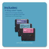 Brother P-Touch® Genuine P-Touch BTAG Label Tapes, 0.47" x 13.1 ft, White on Purple, Black on Light Blue, White on Pink (BRTBTAG3M02) Each