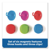 Learning Resources® Super Strong Magnetic Clips and Hooks, Small, 1.5" Diameter, Assorted Colors, 3 Clips/3 Hooks (LRNLER2691) Each