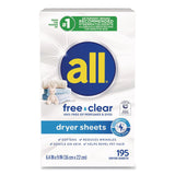 all® Free Clear Dryer Sheets, Fragrance Free, 195 Sheets/Packs, 6 Packs/Carton (DIA47362) Case of 6