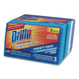 Brillo® Estracell Scrub Sponge Variety Pack, 1 Bath, 2 Kitchen, 4.5 x 2.75, 1.12" Thick, Blue/Purple/White, 3/Pack, 8 Packs/Carton (AMY21035) Case of 8