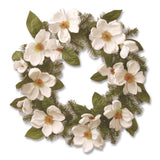 National Tree Company® North Valley Spruce Magnolia Wreath, 24" Diameter x 3.5"h, White (NTTNRV71324W) Each