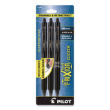 Pilot® FriXion Ball Clicker Erasable Gel Pen, Retractable, Fine 0.7 mm, Black Ink, Black Barrel, 3/Pack (PIL31464) Pack of 3