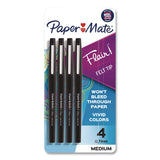 Paper Mate® Flair Felt Tip Porous Point Pen, Stick, Medium 0.7 mm, Black Ink, Black Barrel, 4/Pack (PAP8434452PP) Pack of 4
