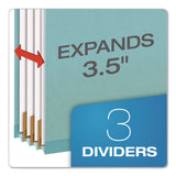 Pendaflex® Pressboard Top Tab Classification Folders, 2/5-Cut Tab, Expands 3.5", 3 Dividers, 8 Fasteners, Legal Size, Blue, 10/Box (PFX29094) Box of 10