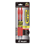 Pilot® G2 Premium Gel Pen, Retractable, Fine 0.7 mm, Red Ink, Smoke/Red Barrel, 2/Pack (PIL31033) Pack of 2