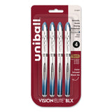 uniball® VISION ELITE BLX Series Hybrid Gel Pen, Stick, Bold 0.8 mm, Blue-Infused Black Ink, White/Blue/Clear Barrel, 4/Pack (UBC67182PP) Pack of 4