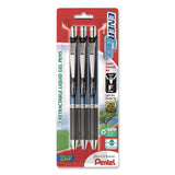 Pentel® EnerGel RTX Gel Pen, Retractable, Fine 0.5 mm, Black Ink, Black/Blue Barrel, 3/Pack (PENBLN75BP3A) Each