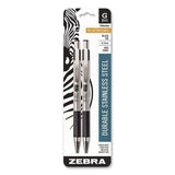 Zebra® G-301 Gel Pen, Retractable, Medium 0.7 mm, Black Ink, Stainless Steel/Black Barrel, 2/Pack (ZEB41312) Pack of 2