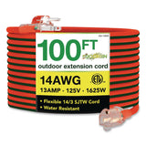GoGreen Power 14 AWG Lighted End Heavy-Duty Extension Cord, 100 ft, 13 A, Orange/Black (GGPGG13800) Each