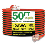 GoGreen Power 12 AWG Lighted End Heavy-Duty Extension Cord, 50 ft, 15 A, Orange/Black (GGPGG14050) Each