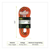 GoGreen Power 12 AWG 3-Outlet Heavy-Duty Extension Cord, 100 ft, 15 A, Orange (GGPGG15200) Each