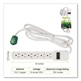 GoGreen Power 6 Outlet Surge Protector, 6 ft Cord, 250 J, White (GGPGG16106MS) Each