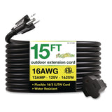 GoGreen Power 16 AWG Outdoor Extension Cord, 15 ft, 13 A, Black (GGPGG13715BK) Each