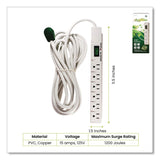 GoGreen Power 6 Outlet Surge Protector, 15 ft Cord, 1,200 J, White (GGPGG1631515) Each