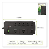 GoGreen Power 8 Outlet Surge Protector, 6 ft Cord, 750 J, Black (GGPGG18316BK) Each