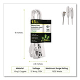 GoGreen Power 3 Outlet Indoor Extension Cord, 15 ft, 13 A, White (GGPGG19615) Each